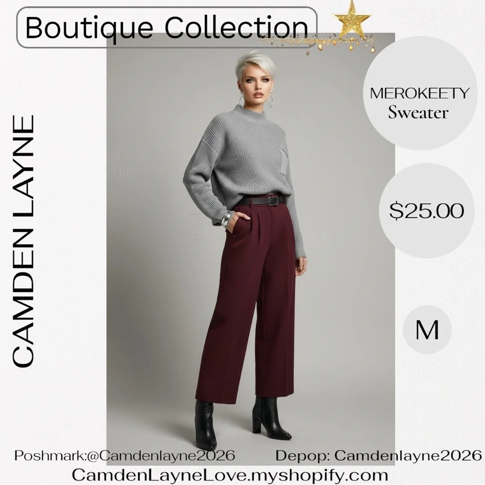 Merokeety Gray Women's Turtleneck Sweater - Picture 7 of 11
